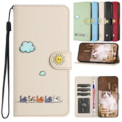 Kawai Cat Phone Case for Samsung A56 A16 A54 A24 A25 A34 A14 A15 A35 A05S A55 A13 A23 A33 A53 A32 Case Leather Wallet Flip Cover