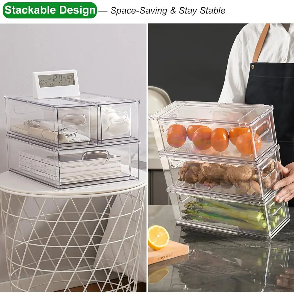 Штабелируемые прозрачные ящики для холодильника, хранилище без BPA для холодильника, морозильной камеры, кладовой и организации туалетного столика