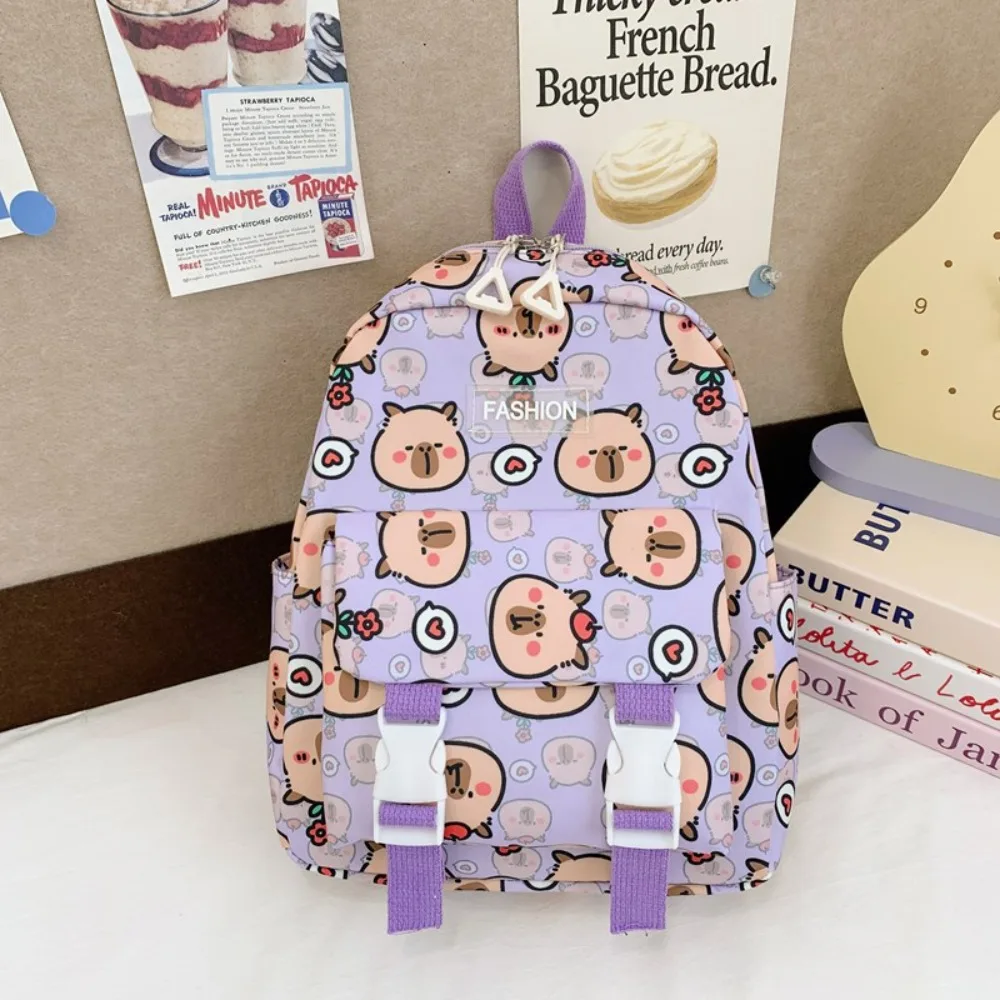 

Large Capacity Capybara Nylon Backpack Printing Lightweight Cartoon Animal Daypack Wide Straps Korean Style