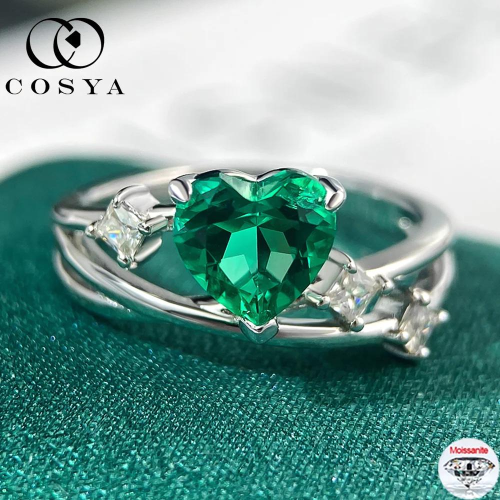 

COSYA 1CT 6,5 мм колумбийское кольцо с изумрудом для женщин, 100% стерлинговое серебро 925 пробы, обручальное кольцо с муассанитом, ювелирные изделия