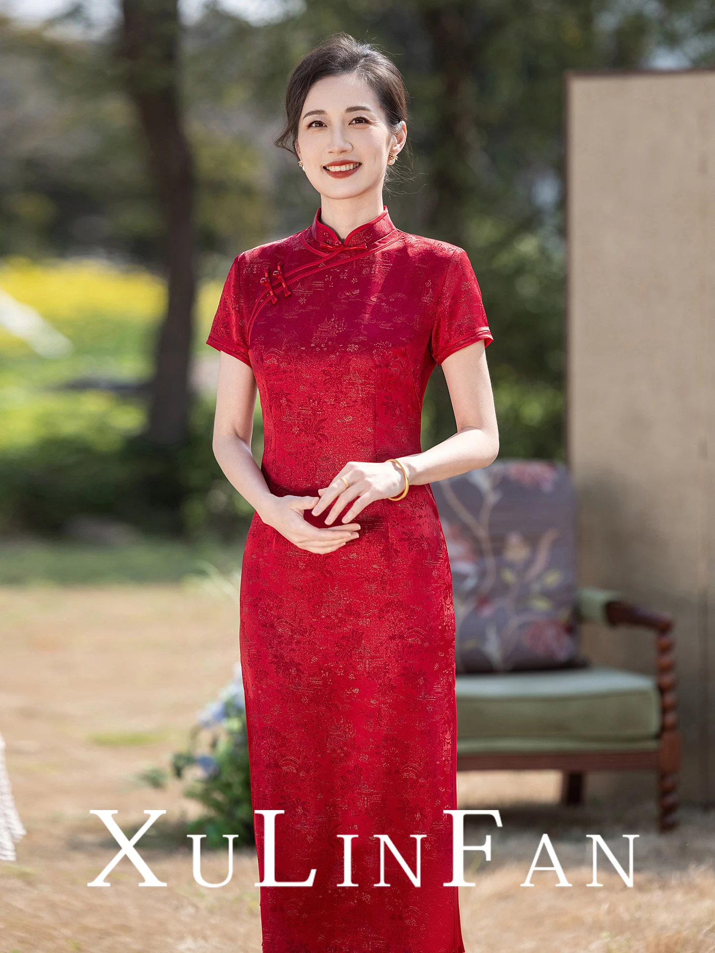 

Красное свадебное платье для мамы на помолвку, элитное, для торжества, с длинным разрезом, глубоким вырезом, коротким рукавом, из дышащего полиэстера