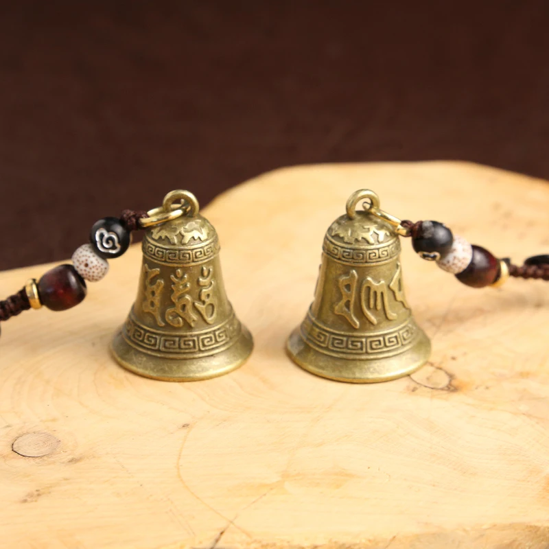 Vintage Tibetan Buddhist Mantra Bell Keychain Pendant Handcrafted Rope Pendant Car Key Chain Hanging Ornament Jewelry Gift