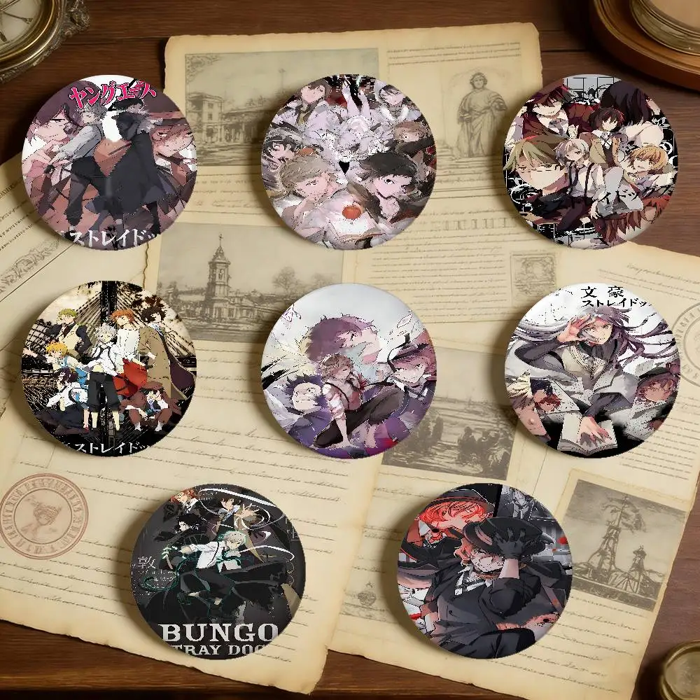B-Bungou Stray Dogs Badges Peripheral Lapel Pins Tinplate Round Brooch For Shoulder Bag Accessories Souvenir Gifts