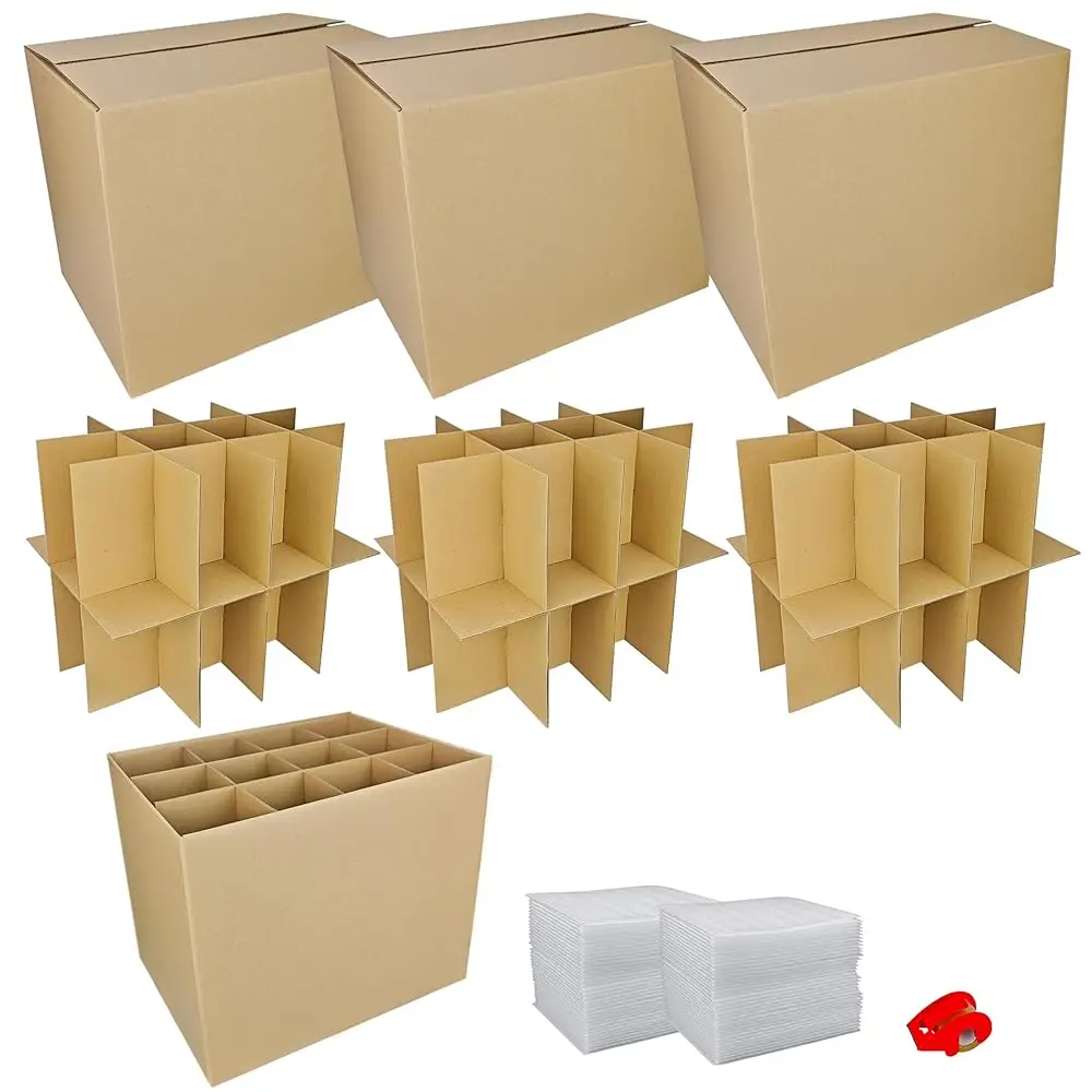 

3 комплекта коробок для переезда с разделителями, 16 x 12 x 13 дюймов, коробка для упаковки стеклянной посуды, кухонная коробка для переезда, гофрированные разделители