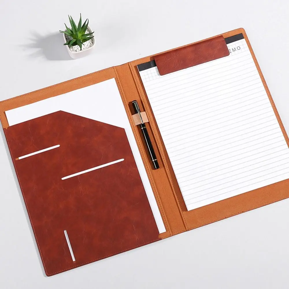 

Multifunctional A4 Conference Folder File Storage Vintage Clipboard Leather File Folders Writing Pads with Magnetic Clip