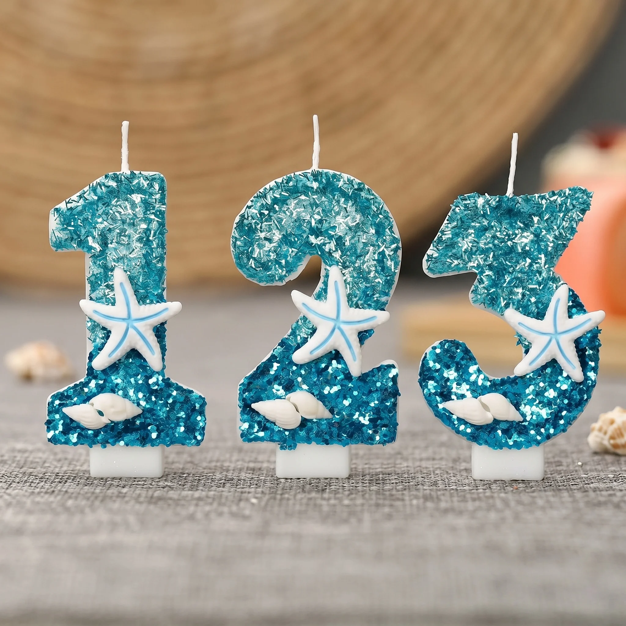 0-9 Free Combination Digital Birthday Candles Conch Starfish Cake Topper for Party Anniversary Wedding Decor