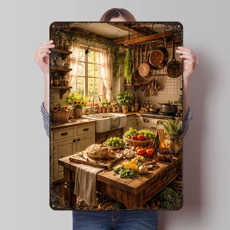 Rustic Kitchen With Fresh Produce Tinplate Poster Customized Wall Art Vintage Metal Signs Retro Plates for Interior Accessories