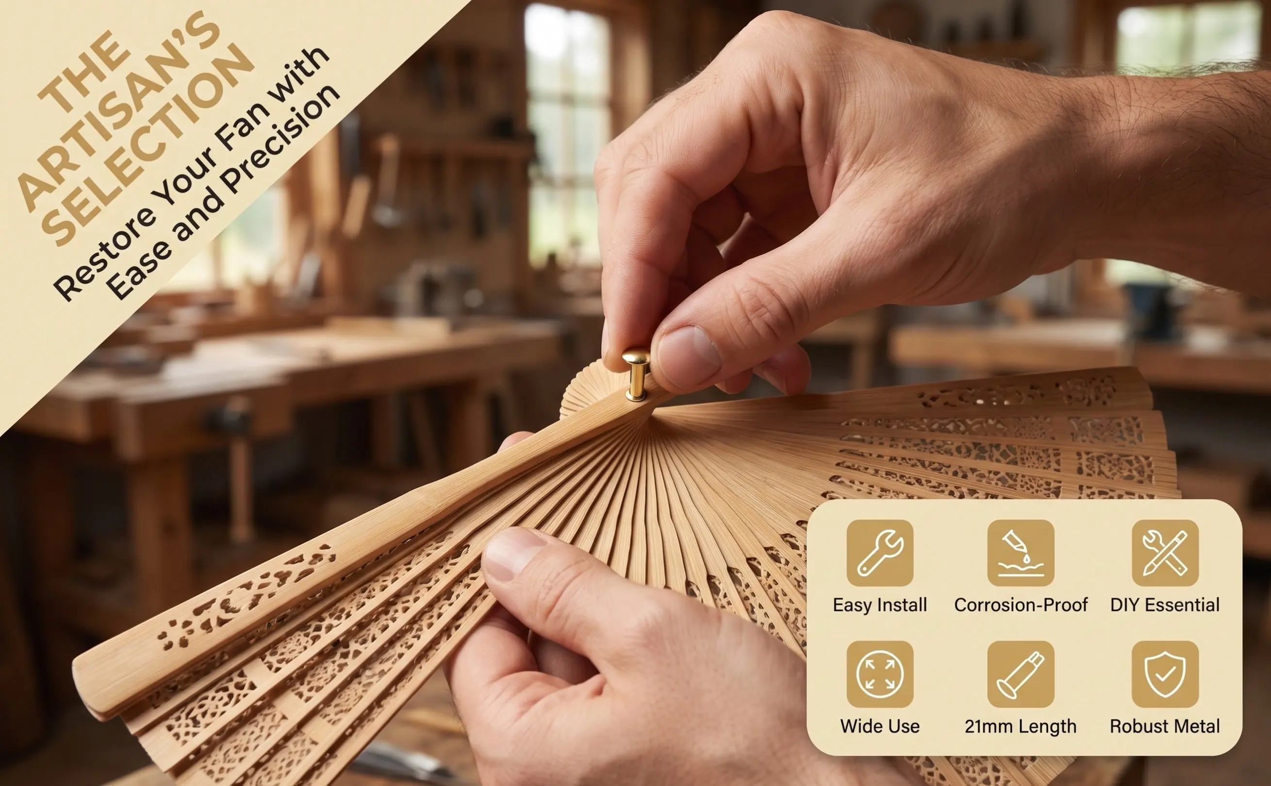 10 Sets Fan Nail Whistle Accessories Hand Held Fans Shaft Repair Kit Golden Foldable Pin