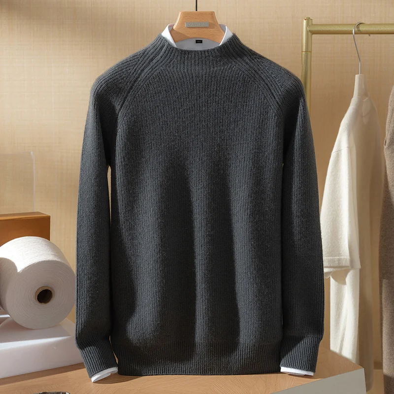 

Мужской свитер из 100% чистого кашемира класса А, вязаный пуловер средней высоты, толстый, теплый, осенне-зимний, с возможностью установки собственного воротника