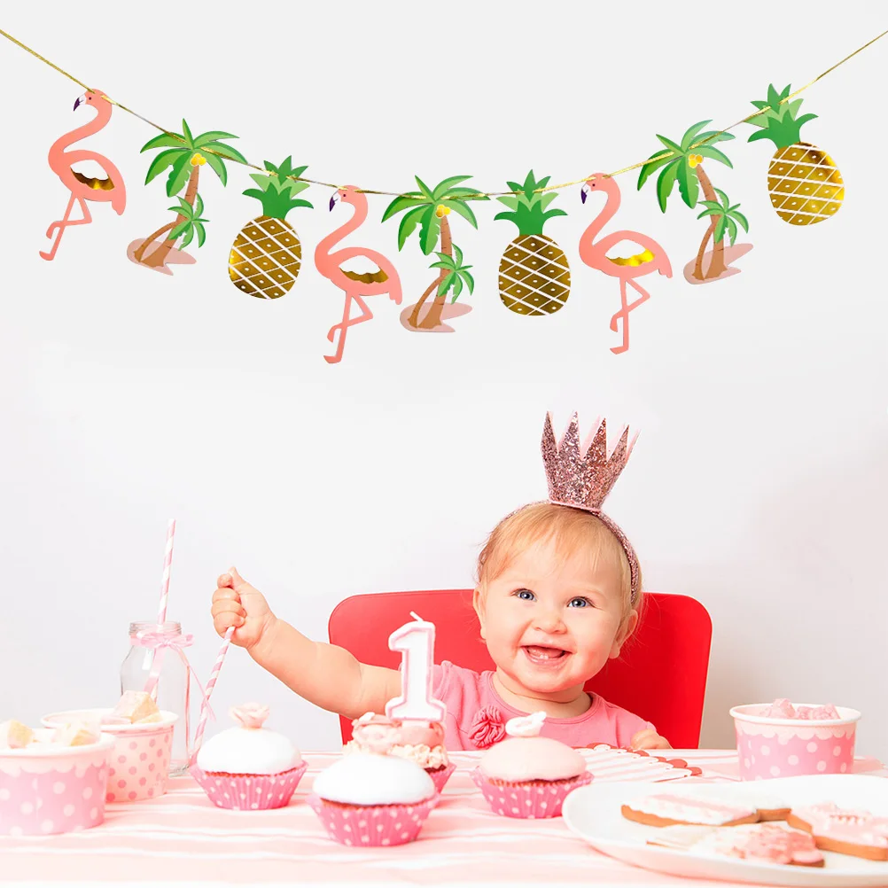 

Pineapple Banner Tropical Flamingo Bunting Luau Party Decor Supplies Summer Vacation Atmosphere Lovely Decorations