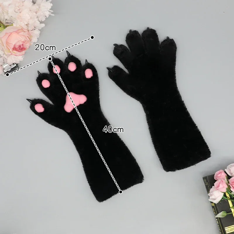 Gants de patte d'animal en fausse fourrure, coussinets à griffes, chat, ours, renard, loup, mitaines de Cosplay pour Halloween, accessoires de fête Kigurumi de bande dessinée