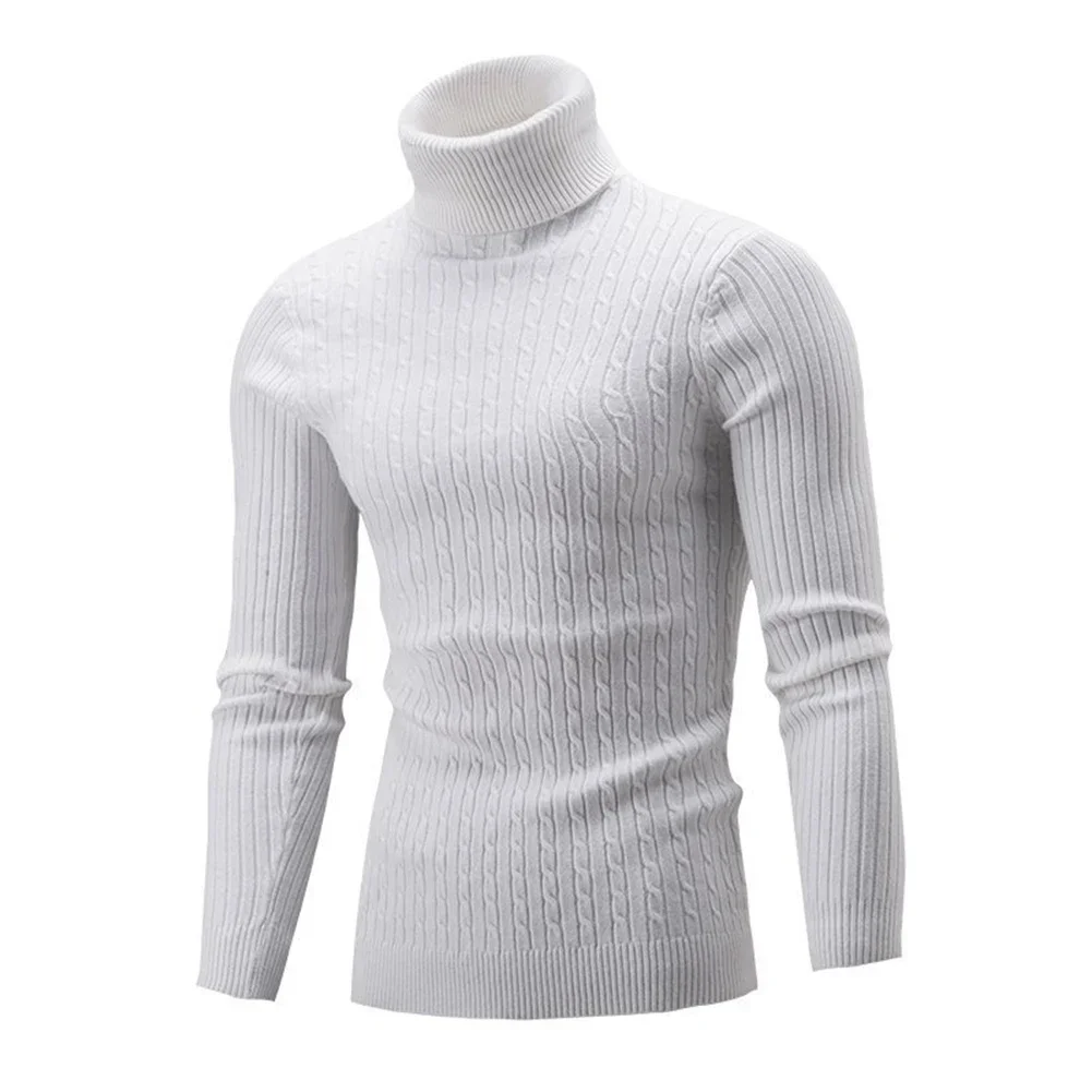 

Winter New Men's Casual Slim Turtleneck Sweater Warm Long Sleeve Tops Knitwear Plus Size Solid Color Men's Bottom Soft Shirt