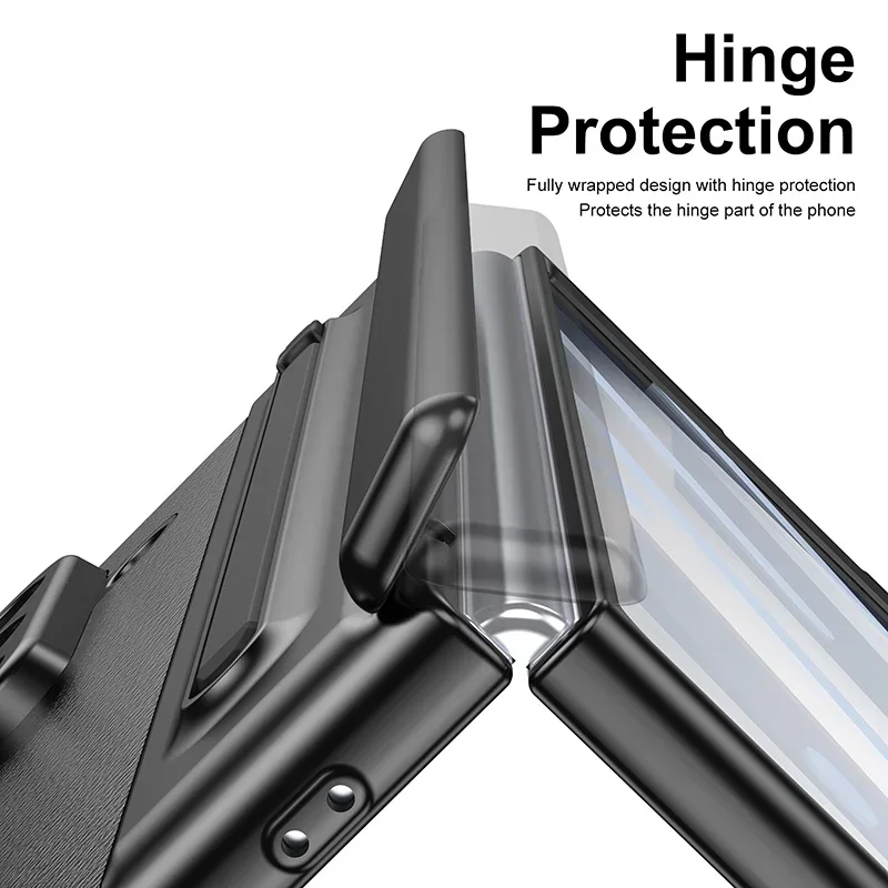 S Pen With Hinge Protection For Samsung Galaxy Z Fold 8 7 6 5 4 3 Leather Case With Stylus Touch Pen & Screen Protector Z Fold7 view 4
