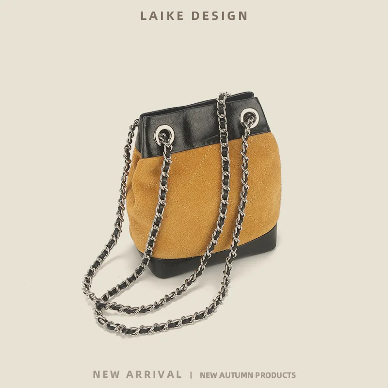 

Bag women's new matte cowhide chain shoulder bucket retro fashion stray high-end leather women's