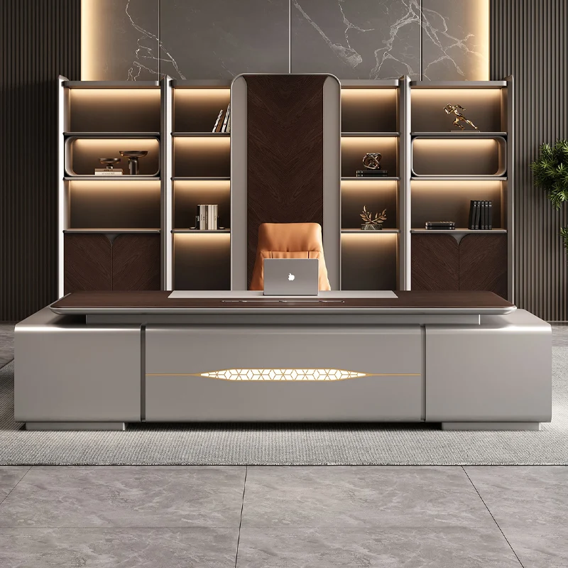 Elegant Modern Executive Office Desk L-Shaped with Sideboard Modular Healthy Office Furniture Wood Commercial Suite