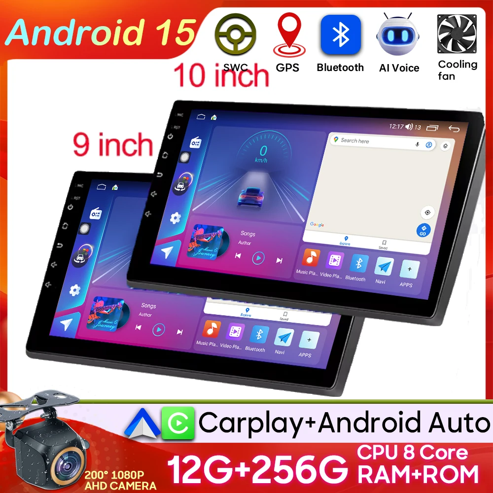

Android 15 universal 9/10 inch CarPlay Car Radio Android Auto GPS multimedia player 2 DIN Car stereo WiFi Player QLED Screen BT