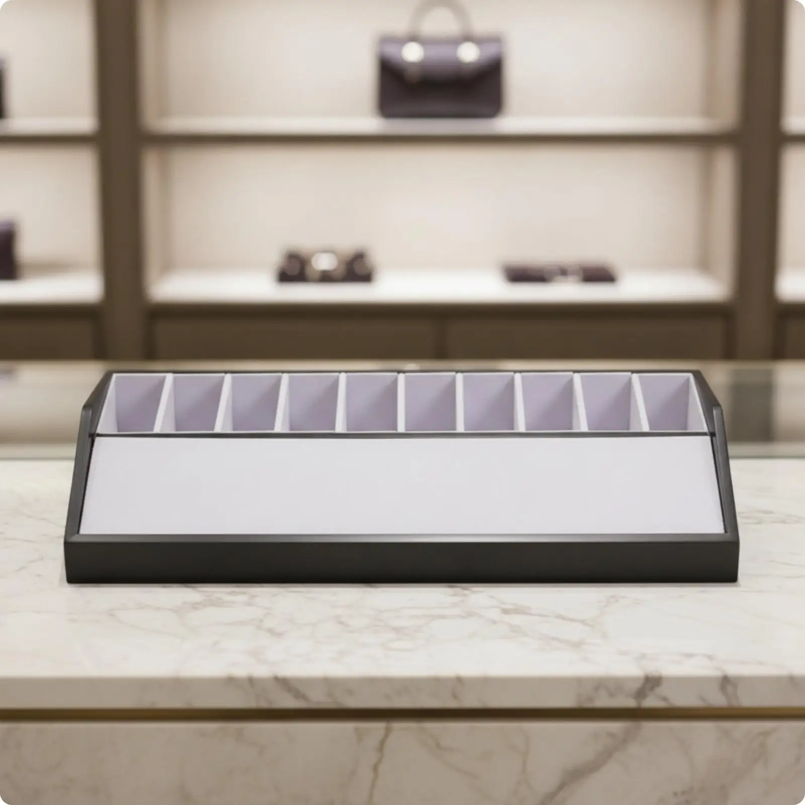 Compact Belt Display Rack for Retail Counters and Wardrobes with 10 Individual Compartments for Easy Viewing and Quick Selection