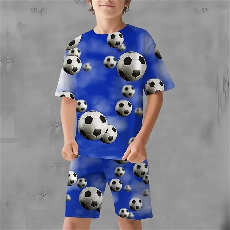 Boys and girls suits Europe and the United States new summer children's wear 3d sports football printing youth 3d printing