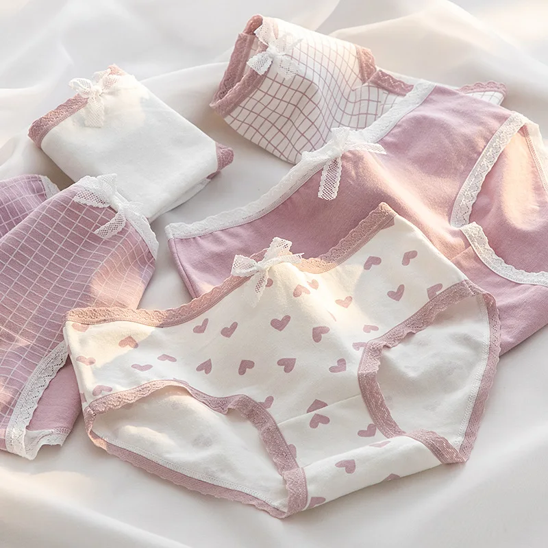 5 Teile/los Nette Liebe Baumwolle Höschen Für Frauen Unterwäsche Druck Panty Mädchen Slip Atmungsaktive Weiche Unterhose Weibliche Sexy Dessous – Detail 9