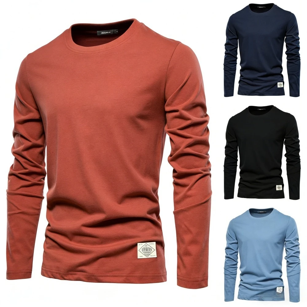 

100% Cotton Long Sleeve T shirt For Men Solid Spring Casual Mens T-shirts High Quality Male Tops Classic Clothes Men's T-shirts