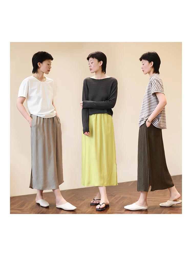 

Slimming High Waist Midi Skirt Lightweight Draped Acetate Fiber Straight Cut Summer Casual Skirts for Women Ele Slim Fit