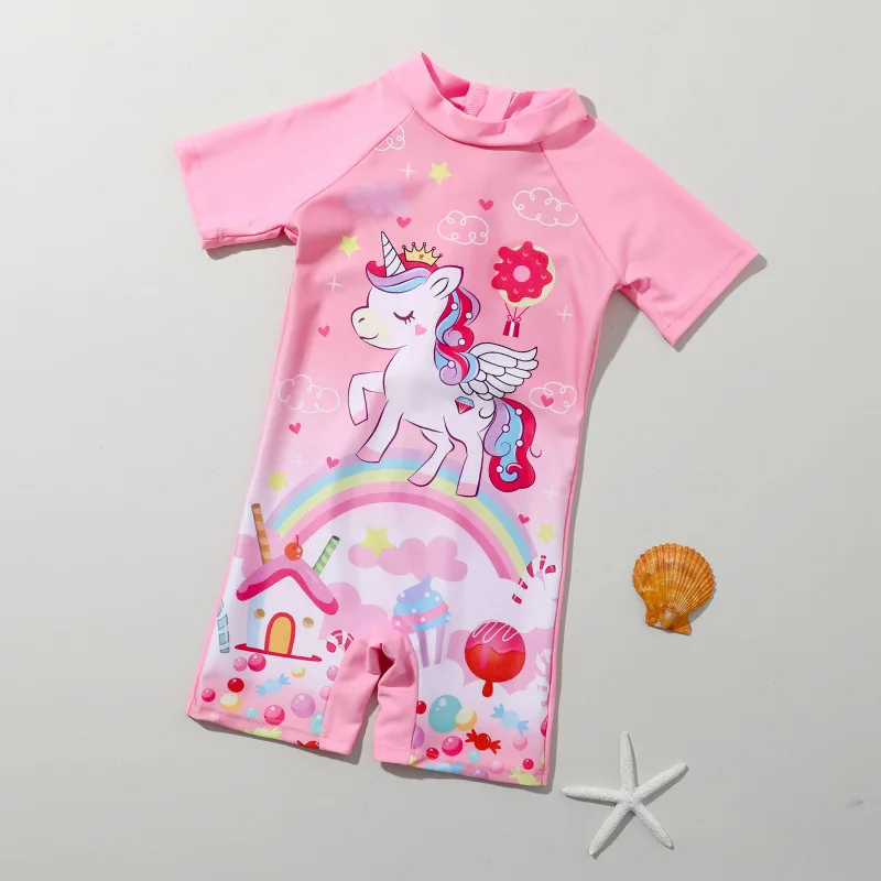 HappyFlute Cartoon Unicorn Prints One-piece Girl Beach Wear Children's Quick Dry Sun Protection Swimsuit