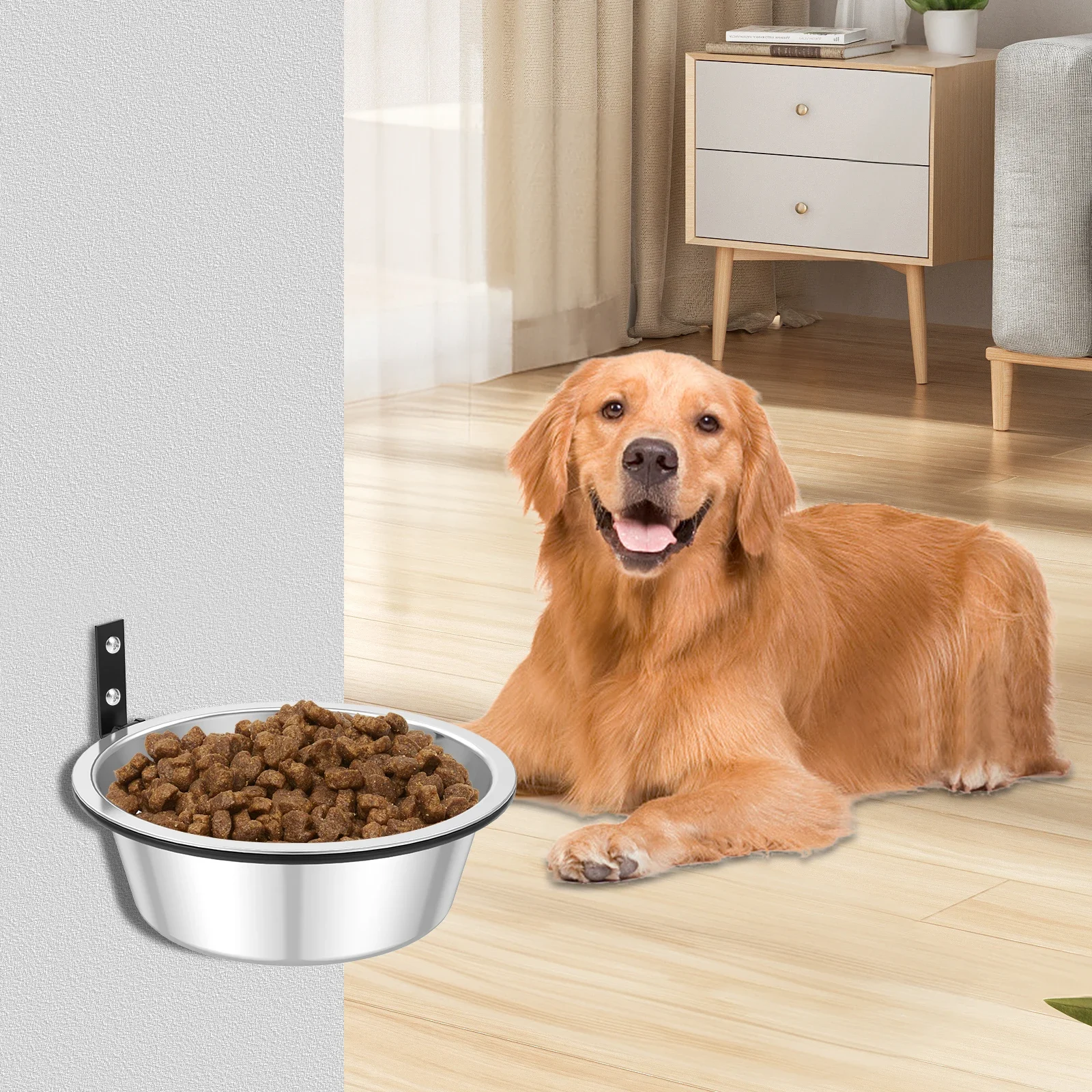 

2Pcs Wall Mounted Dog Bowl Foldable Stainless Steel Raised Dog Food Bowl Adjustable Height Pet Water Feeder Bowls Dog Supplies