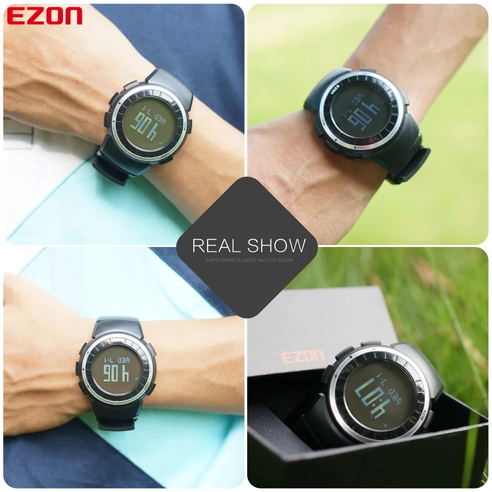 EZON mężczyźni kobieta krokomierz sportowy kalorie chronograf moda Outdoor zegarki Fitness wodoodporny 50m cyfrowe zegarki na rękę T029