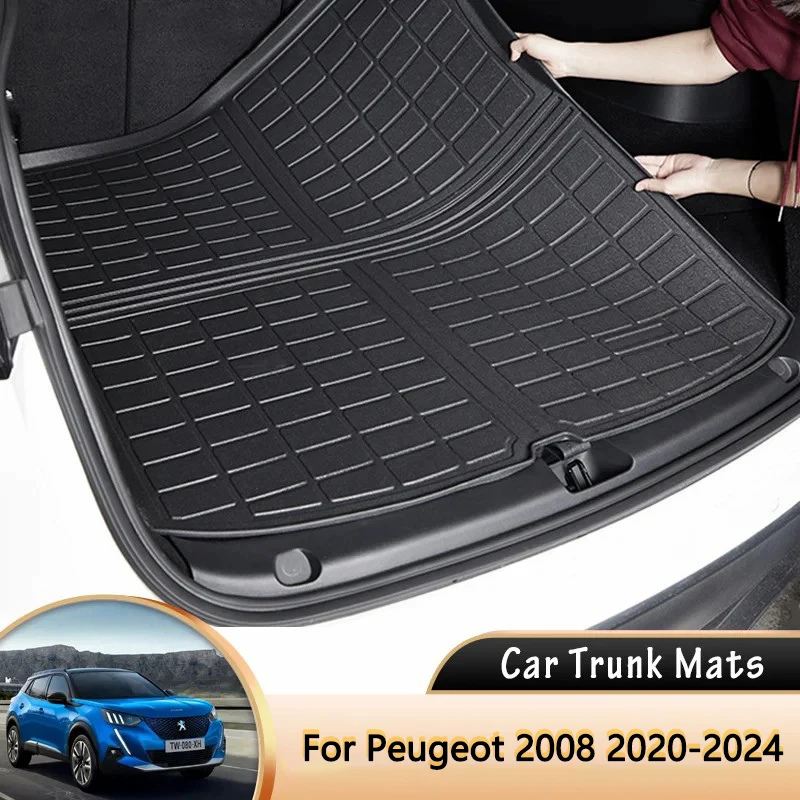 For Peugeot 2008 P24 2020~2024 2021 2022 TPE Car Rear Trunk Mat Waterproof Protective Liner Trunk Tray Floor Mats Accessories