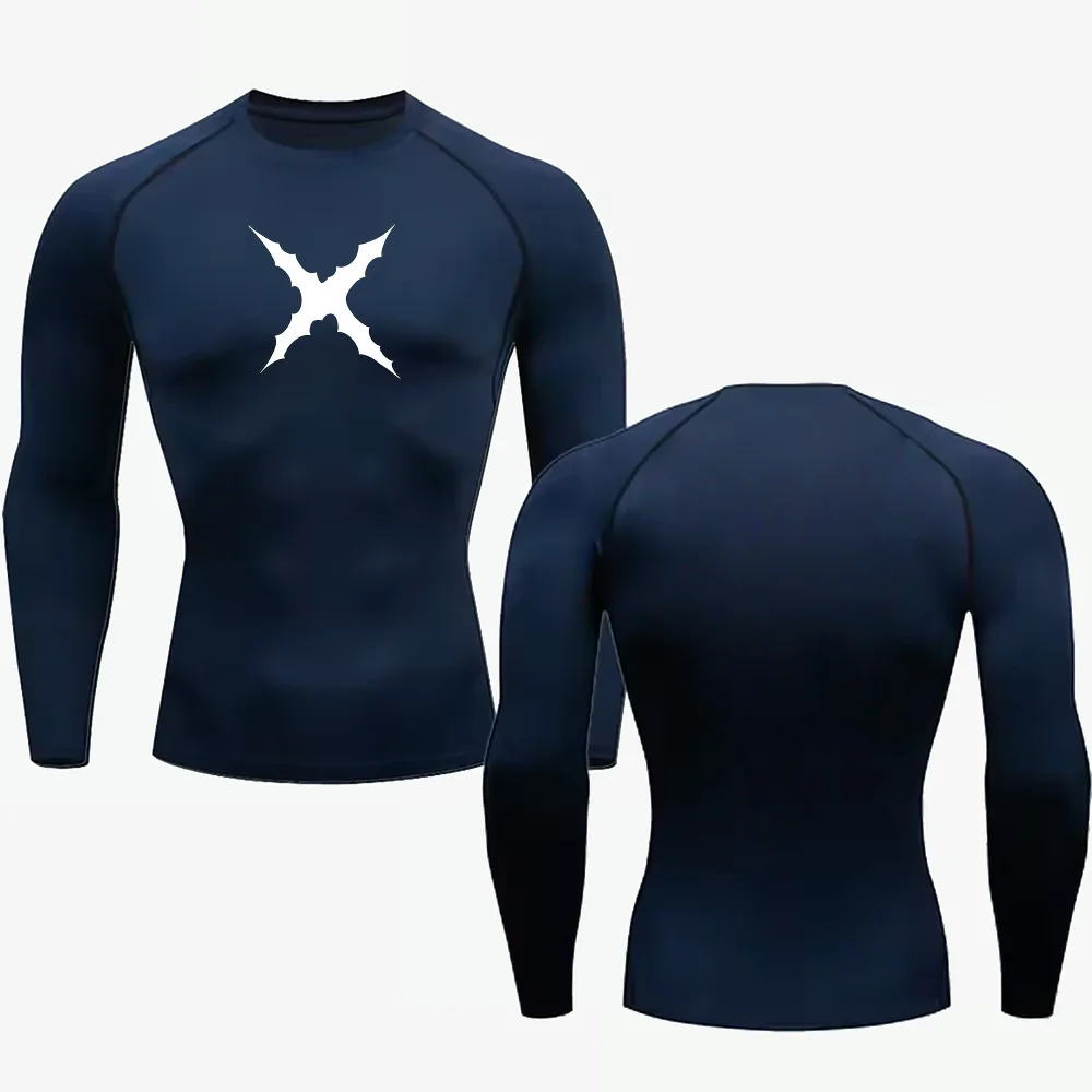 Bandai One Piece Mens Long Sleeve Compression Top Luffy Scar Print Quick Dry Fitted Athletic Base Layer Fitness Running
