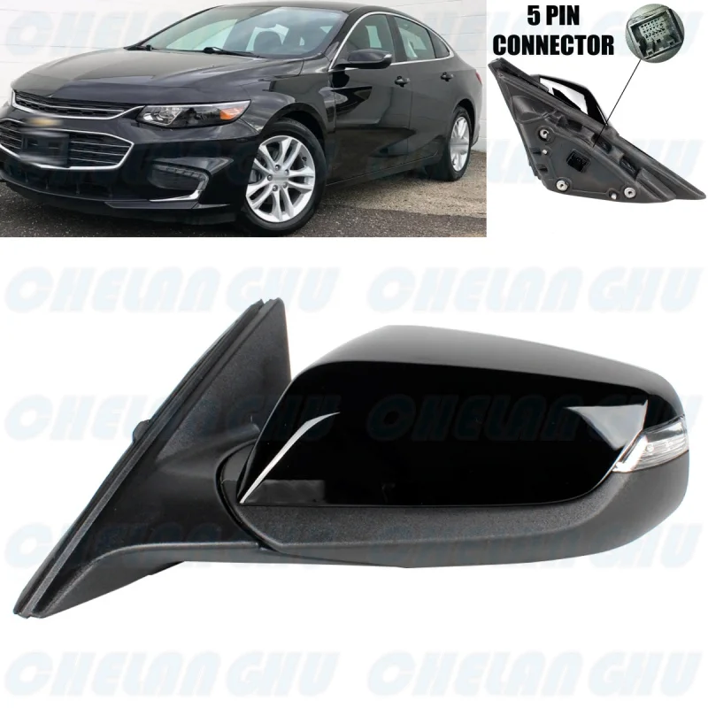 Left Side 5 Pins Black Painted Heated Turn Lamp Mirror Assembly 84288099 For Chevrolet Malibu LHD 2016 2017 2018 2019 2020 2021