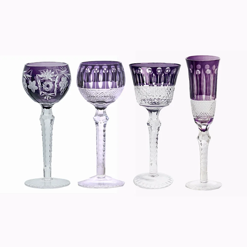 Royal Purple Hand Carved Crystal Wine Glasses - Amethyst Goblet Collection- Luxury Handmade Stemware for Gift & Celebration