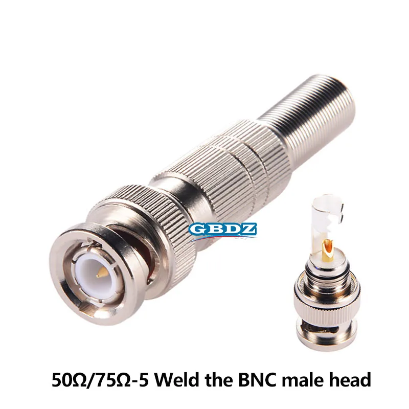 

50/75 Ohm 24K Gold Plated BNC Plug Q9 Surveillance Video Cable Connector 75-5 HD-SDI Welding Security Line 50Ω Feeder Connector