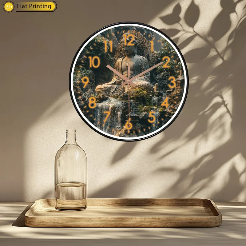 1 قطعة تمثال بوذا محاط بالشلالات البلاستيكية الصامتة ساعة الحائط ديكور المنزل الأنيق اختيار رائع لهدايا السنة الجديدة