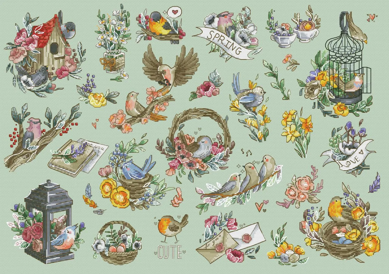 

Spring bird 63-47 DIY needle work Cross Stitch Set Counted Cross Stitch Kit 28ct 14ct 32ct Metallic aida for homefun