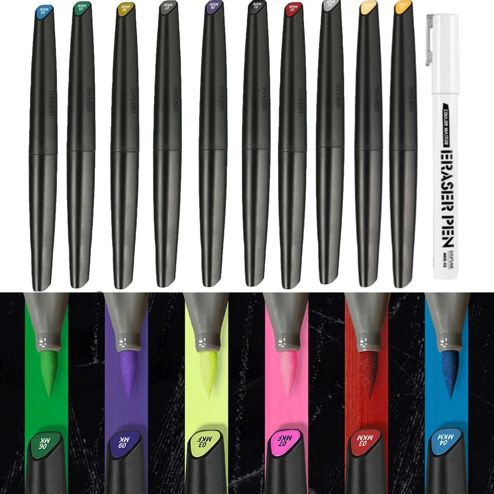 DSPIAE 10 Colors MKM Series Brush Pen Environment-friendly Water-based Soft Head Marker Base Color Metallic Color 1PC Fading Pen