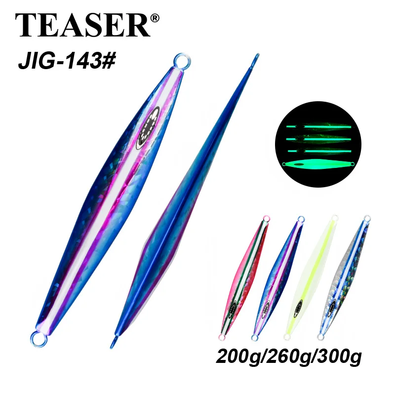 

TEASER J143 200 г 260 г 300 г Медленно тонущая металлическая приманка для дальнего заброса Медленно тонущая приманка для падения Приманки для морской глубоководной рыбалки