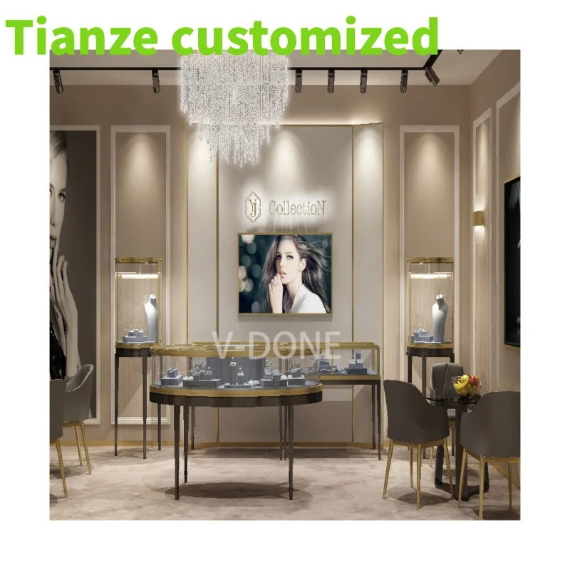 

Customized-Manufacture Jewelry Display Counter Store Metal Stainless Steel Jewellery Display Showcases Glass Jewelry Ki