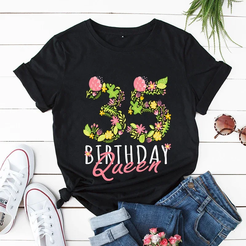 39 Ans 40th Years Birthday T-shirts Women Funny Graphic T-shirts Girls 29th/39th/49/59/69... Birthday Queen Clothes BLACK Tops