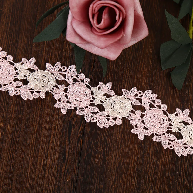 1 Yard Rose Hollow Embroidered Lace DIY Trimming Crafts Fabric Accessories Pink Beige Lace Wedding Decoration Wholesale