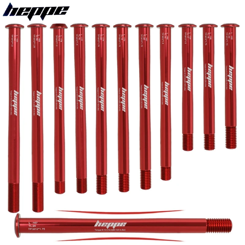 HEPPE MTB Road Bike Red Thru Axle 12x142 12x148 Rear Hub Thru Axle Bike Fork 12x100 12x110  Shaft Skewer Ultra Light Bike Axle