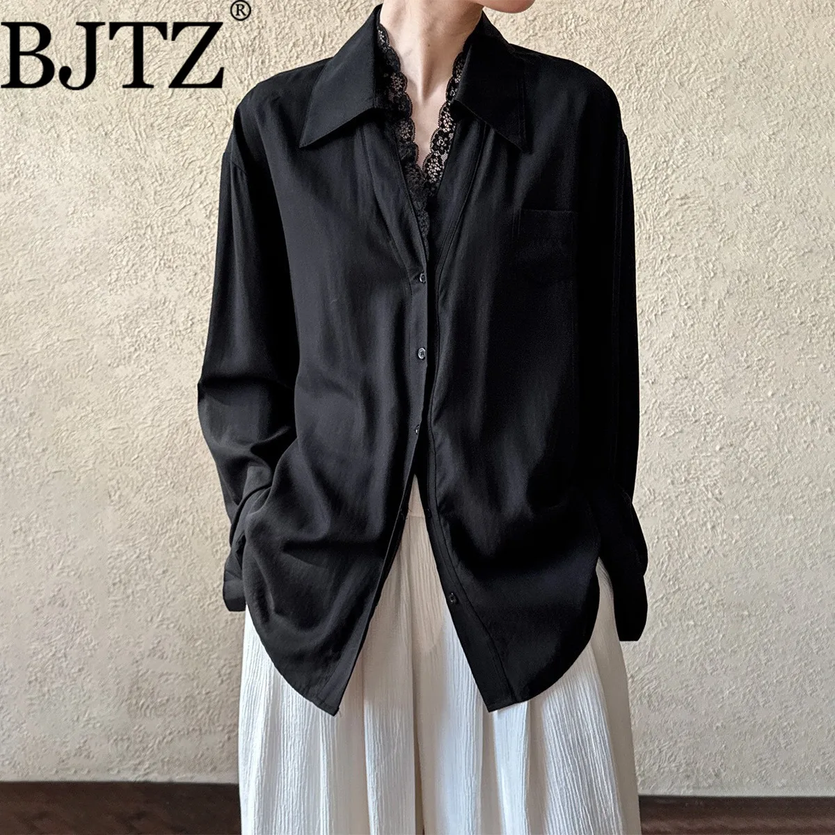 

BJTZ кружевная рубашка и блузка с лацканами для женщин, весна-лето 202, новые темпераментные повседневные женские рубашки, топ