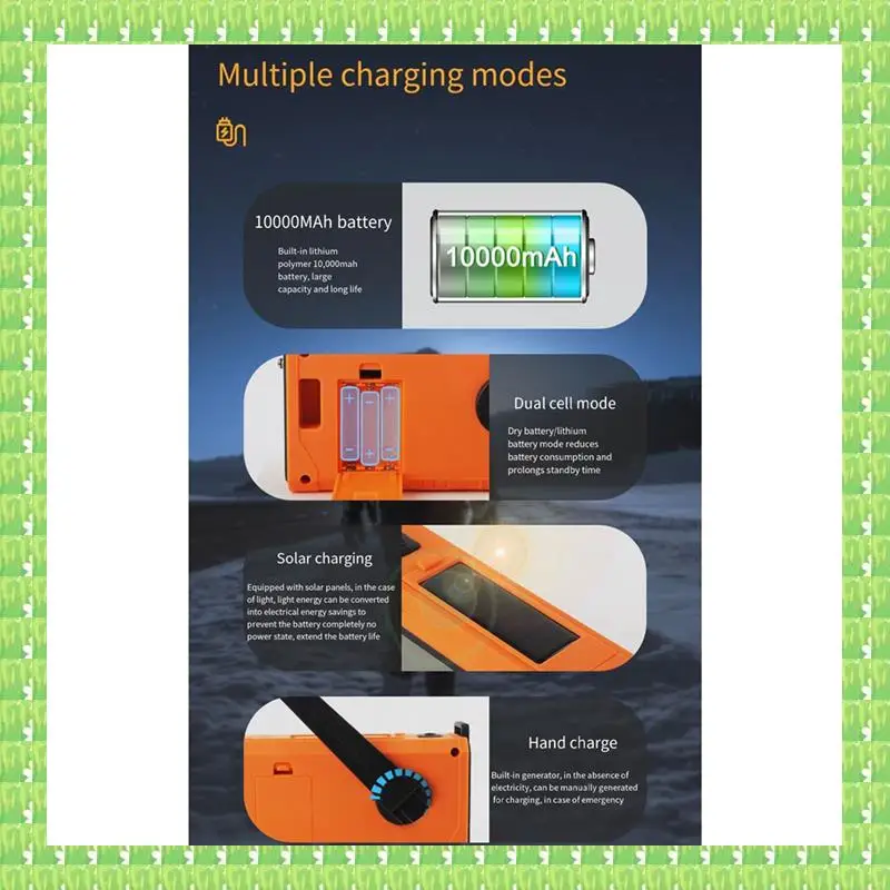 

Emergency Weather Radio, 10000Mah Weather Alert Radio Solar Charging, Hand Crank & USB Charged, AM/FM Radio, Easy To Use
