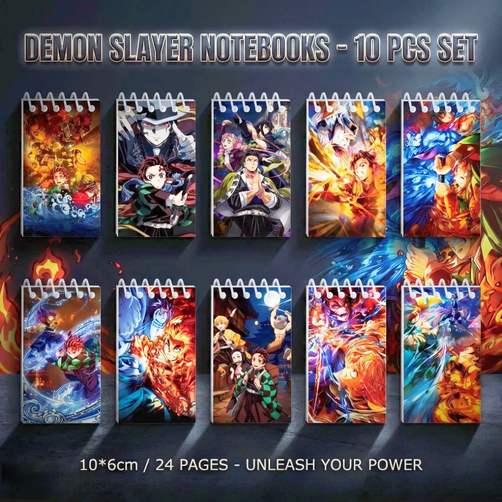 10PCS Demon Slayer Notepads. Spiral Pocket Notebooks. Student, Office Stationery - Teaching Motivation Supplies. Holiday Gifts