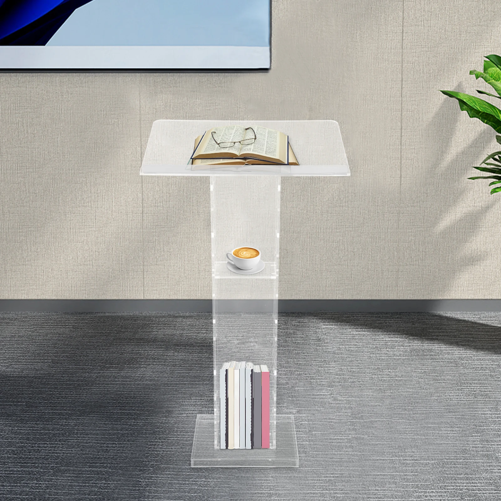 

Acrylic Podium, Sloping Design for Document Viewing, Transparent, Durable, Easy to Install