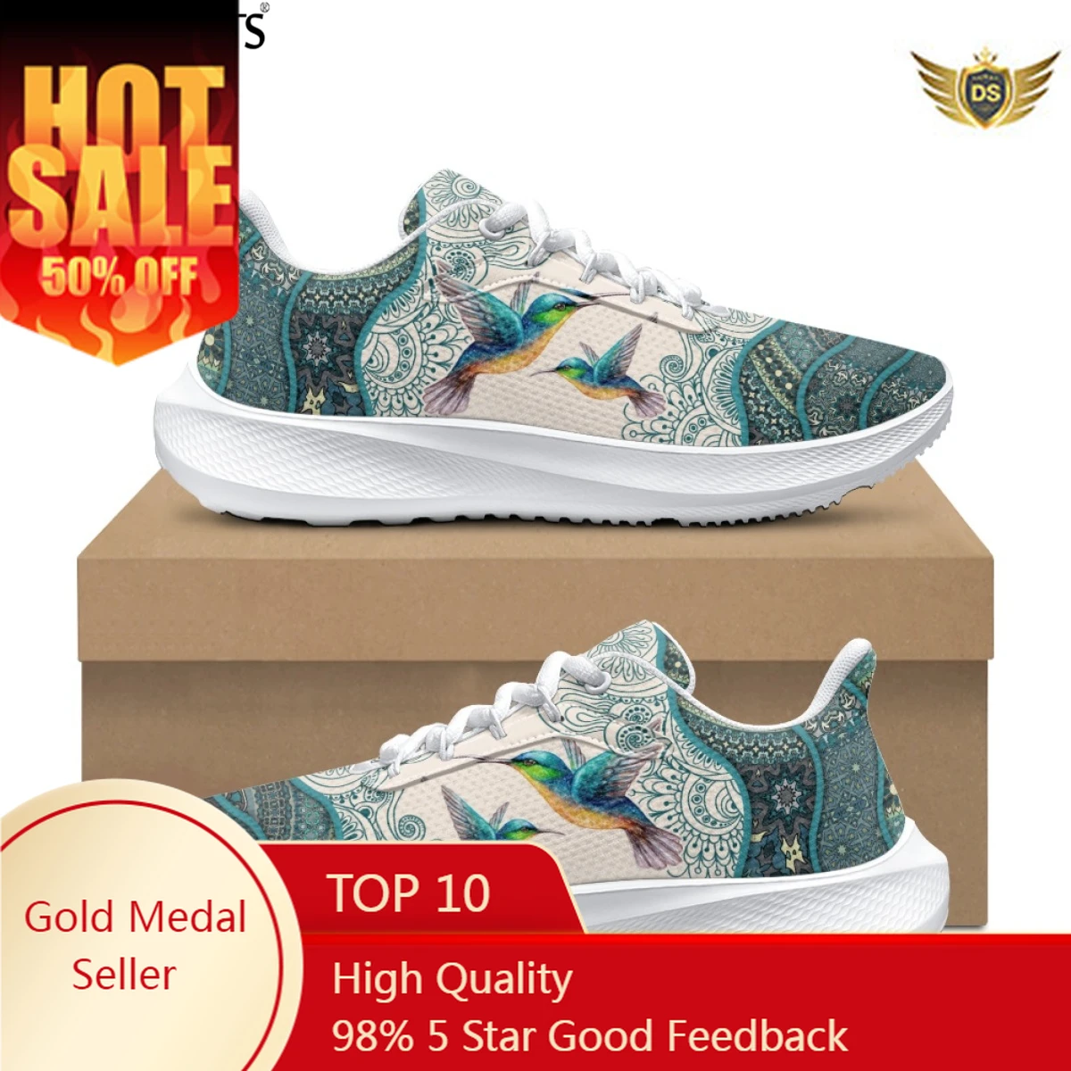 

Bohemia Style Hummingbird Running Shoes Women's Lightweight Outdoor Platform Sneakers Comfortable Sport Tennis