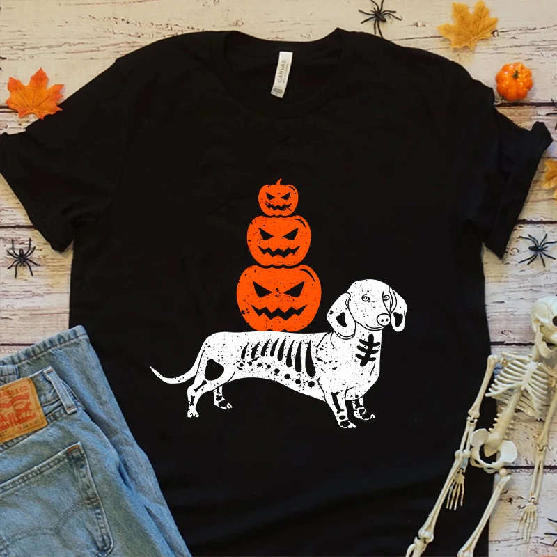 

Women Summer Halloween Dachshund Print T-Shirts Comfortable T-Shirt Casual Short Sleeve Top for Spooky Season Women's Clothing