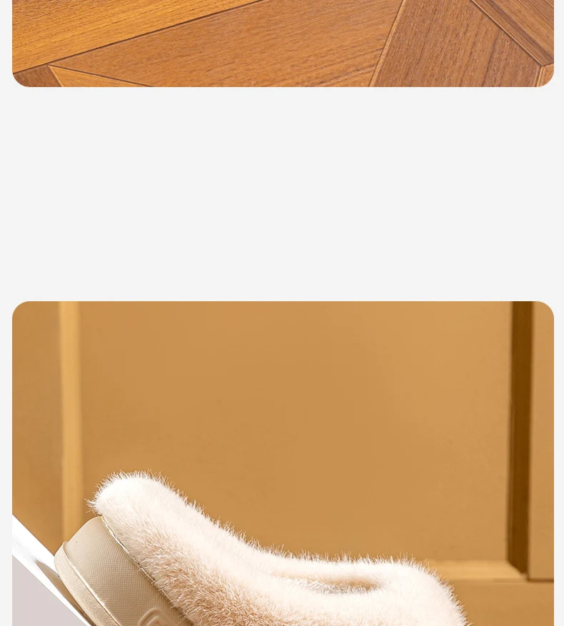 Shevalues Winter-Hausschuhe mit Plüschfutter für Damen, dicke Sohle, rutschfest, für den Innenbereich, bequeme Hausschuhe mit Fellbesatz. – Detail 21