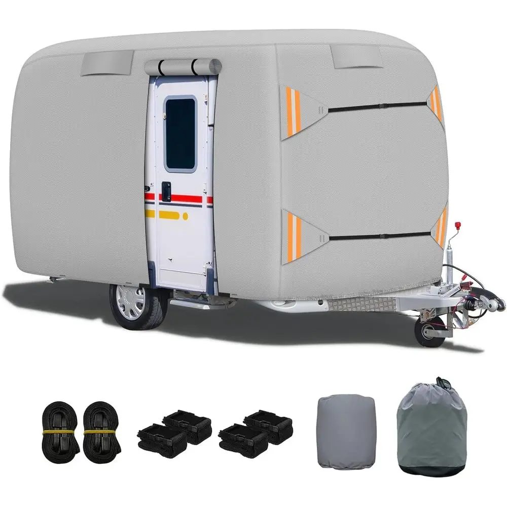 

Чехол для дорожного прицепа, сверхмощный чехол для прицепа из стекловолокна Ripstop, модернизированный, прочный, водонепроницаемый, анти-УФ-ветрозащитный, всесезонный P