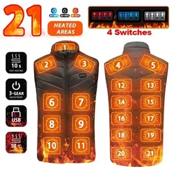 Colete de Aquecimento Infravermelho Masculino, 21 Áreas de Aquecimento, USB, Elétrico, Quente, Sem Mangas, Roupas Masculinas, Neve, Esqui, Inverno, Novo